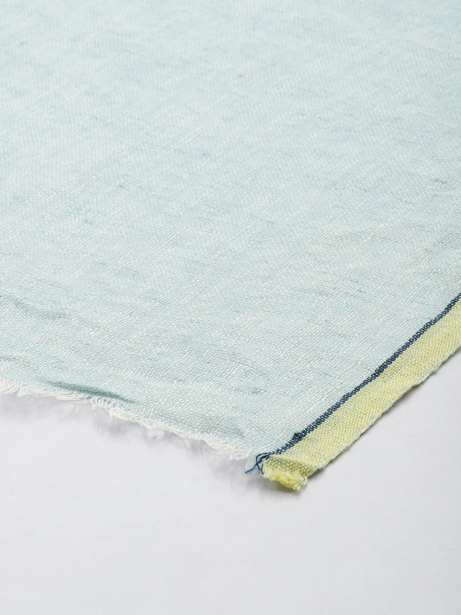 Handwoven Blue Linen Scarf with Yellow border