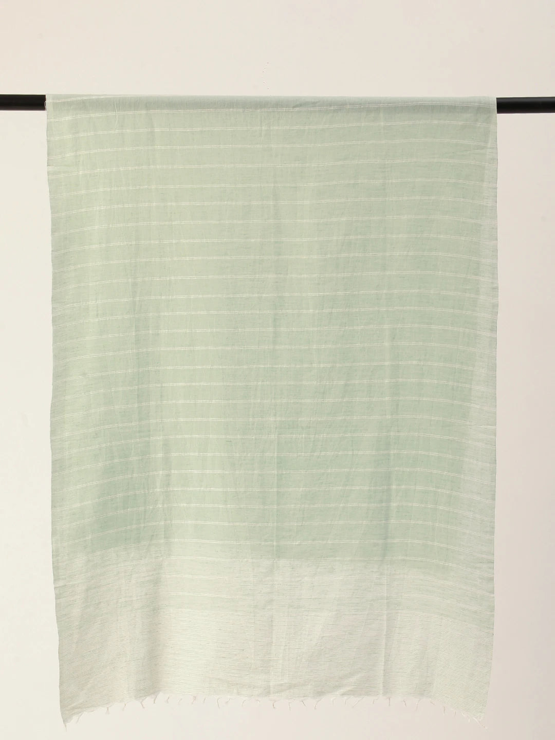 ASVA Handwoven Pastel Green Pure Cotton Scarf With White Stripes
