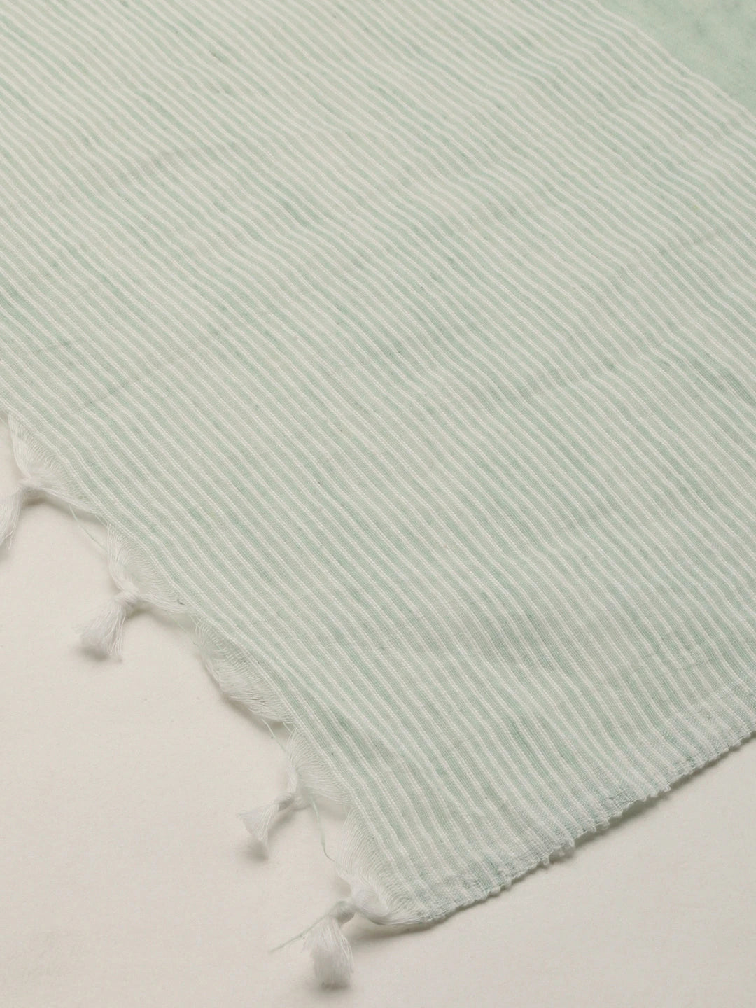 ASVA Handwoven Pastel Green Pure Cotton Scarf With White Stripes