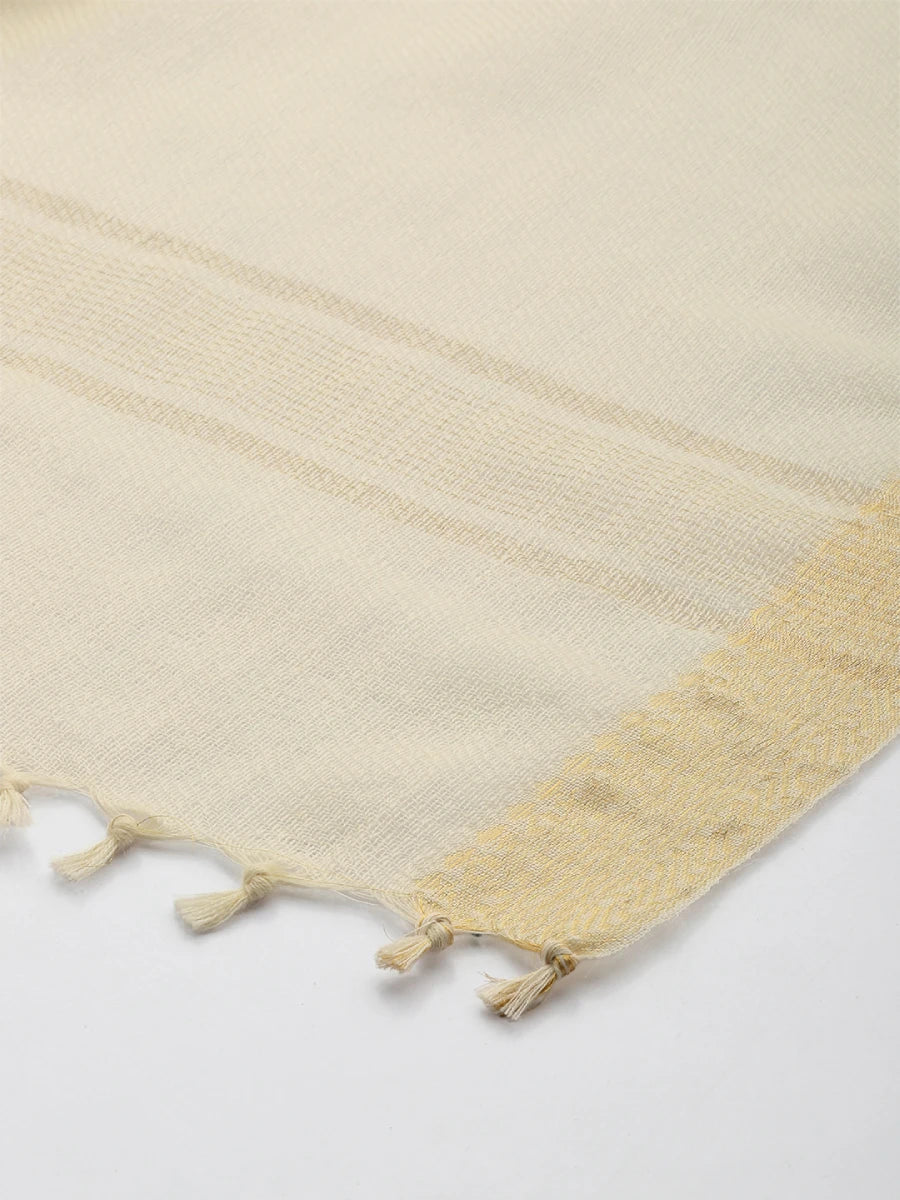 Off-White Wool Scarf with Zari Border and Selvedge