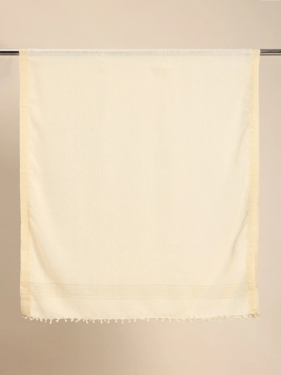 Off-White Wool Scarf with Zari Border and Selvedge