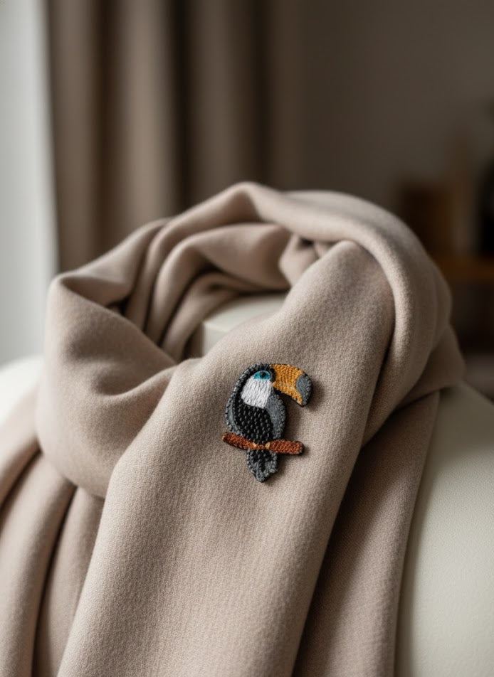 Regal Kingfisher Hand-Embroidered Brooch