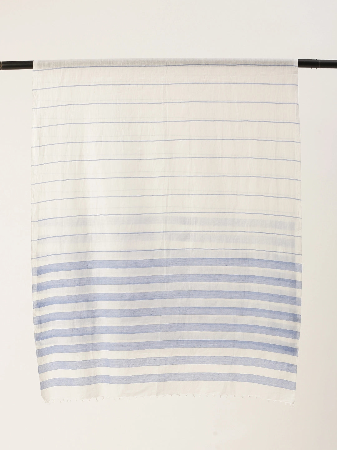 ASVA Women's White Pure Cotton Scarf with Blue Stripes All Over