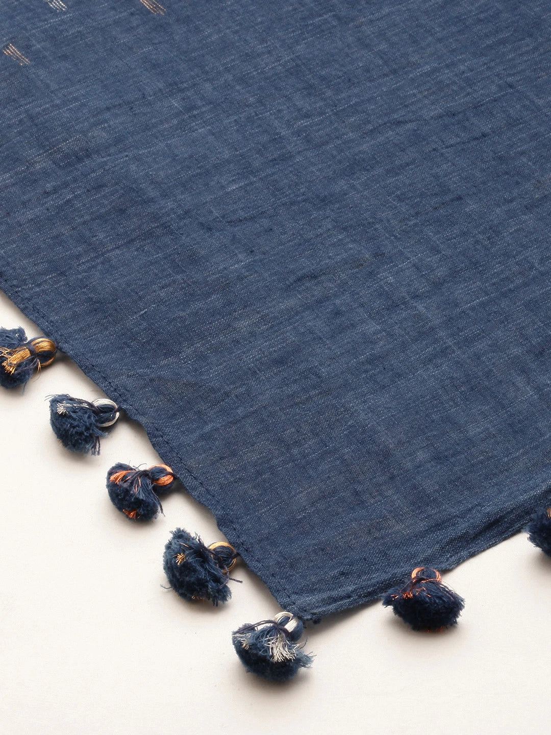 ASVA Handwoven Vegetable Dyed Sacrf With Zari Jamdani in The Centre and Tassels All Around