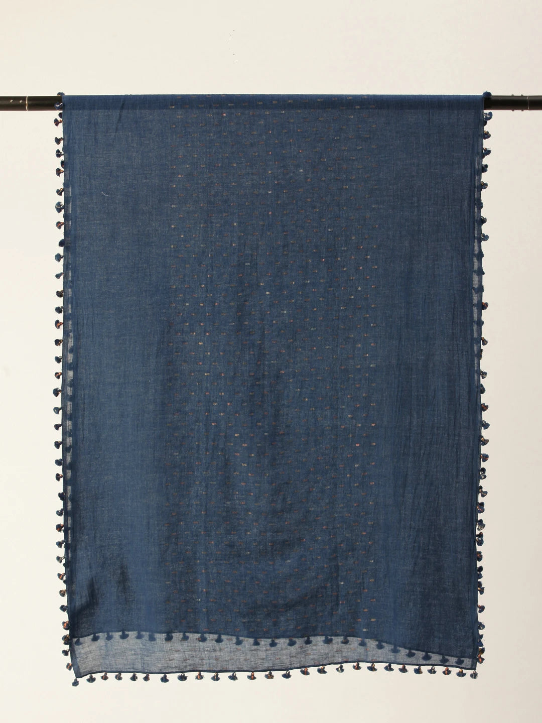 ASVA Handwoven Vegetable Dyed Sacrf With Zari Jamdani in The Centre and Tassels All Around