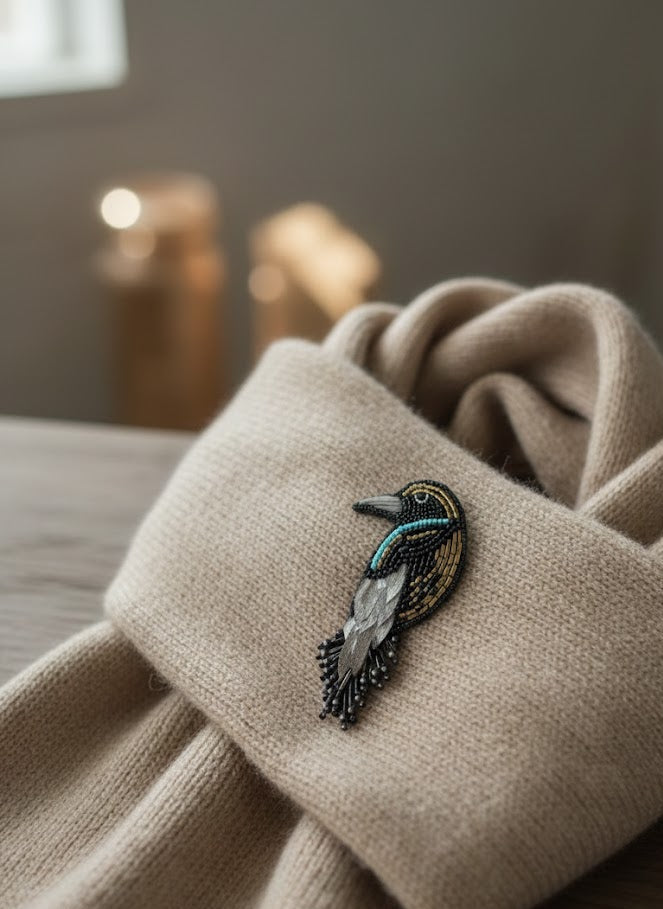 Beaded Kingfisher Statement Brooch