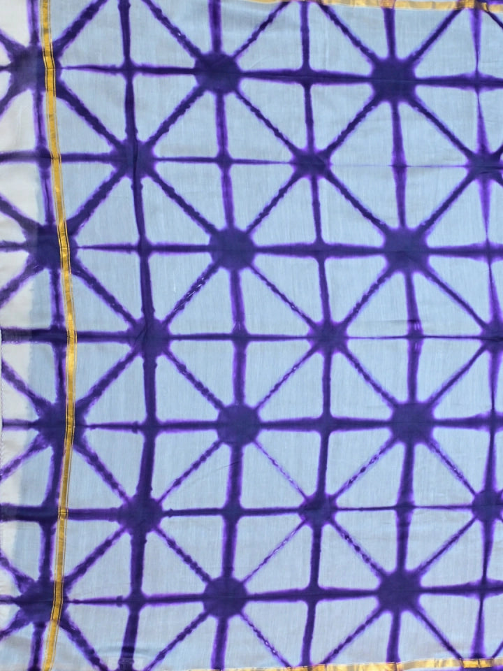 Handcrafted Violet Shibori Dyed Chanderi Silk Saree with Gold Zari Border