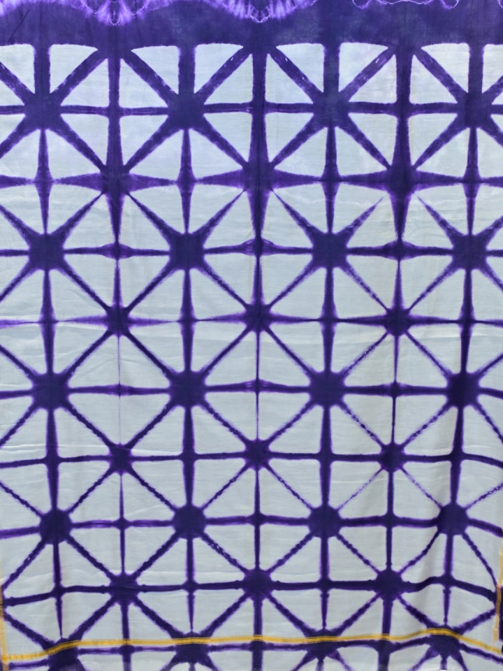 Handcrafted Violet Shibori Dyed Chanderi Silk Saree with Gold Zari Border