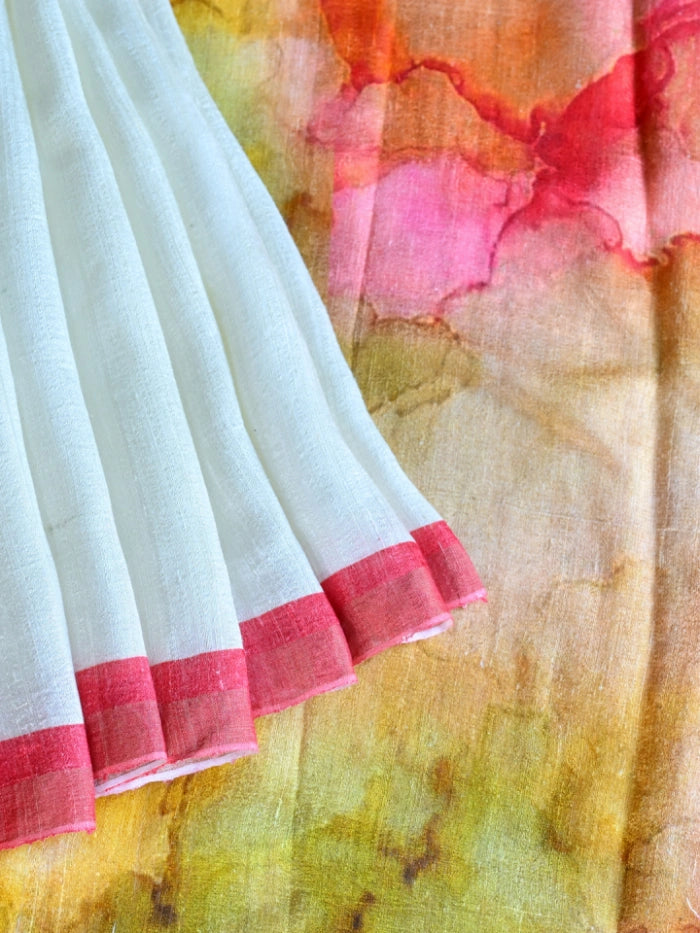 Handwoven Off White Matka Silk Saree with Multicolour Digital Print