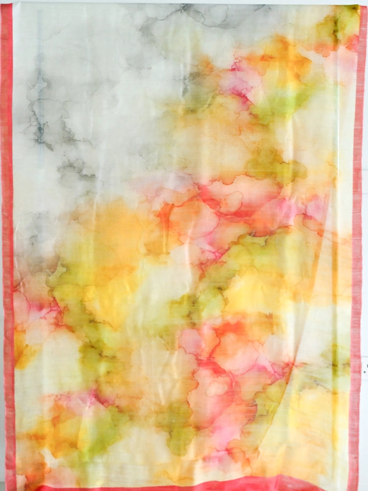 Handwoven Off White Matka Silk Saree with Multicolour Digital Print