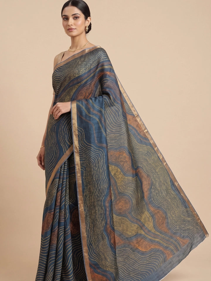 Handwoven Black Matka Silk Saree with Floral Digital Print Design
