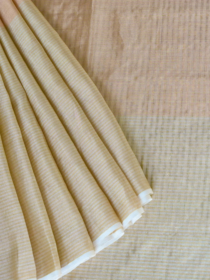 Handwoven Gold Tissue Silk Saree with Copper Striped Pallu
