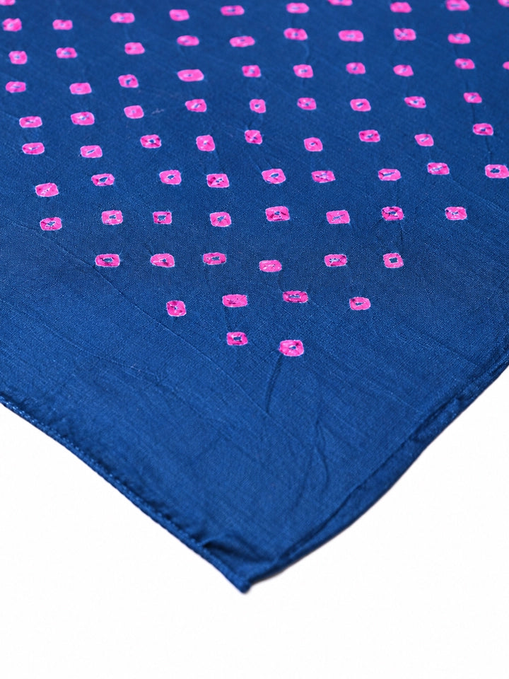 Hand-Dyed Navy Blue Silk Dupatta with Pink Bandhej