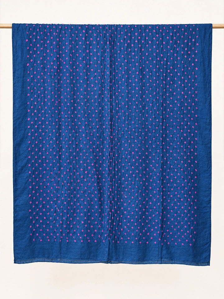 Hand-Dyed Navy Blue Silk Dupatta with Pink Bandhej