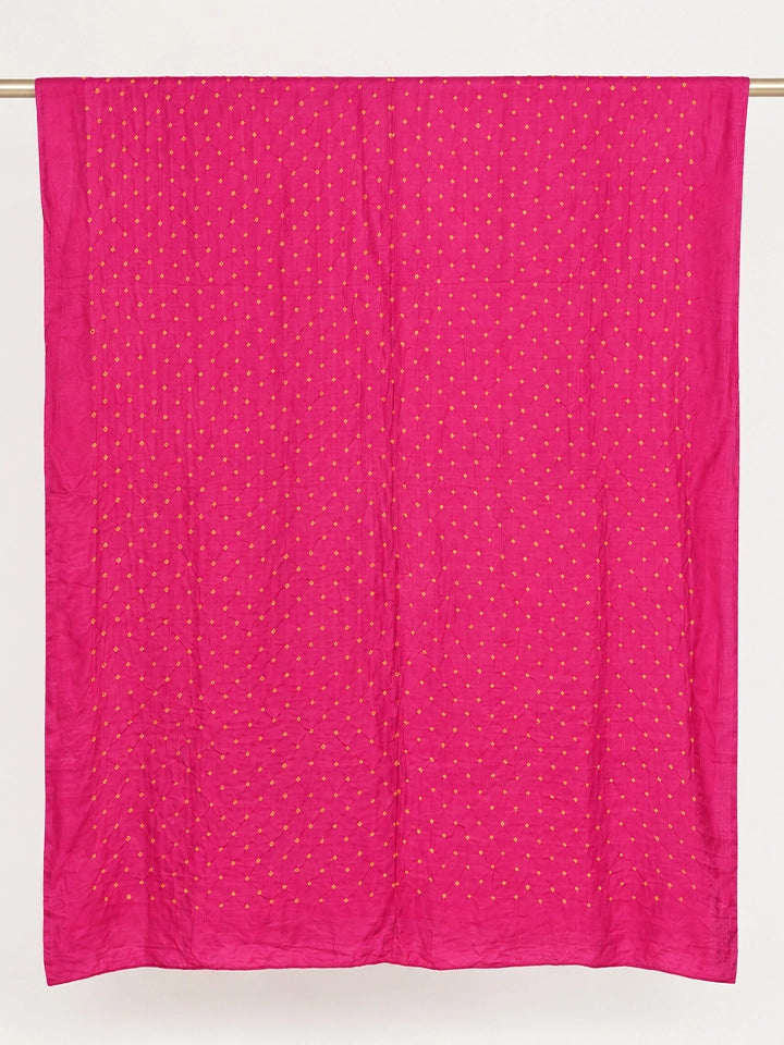 Hand-Dyed Rani Pink Silk Dupatta with Yellow Bandhej