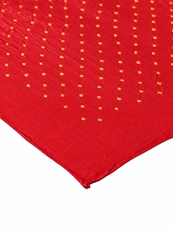 Hand-Dyed Red Silk Dupatta with Yellow Bandhej