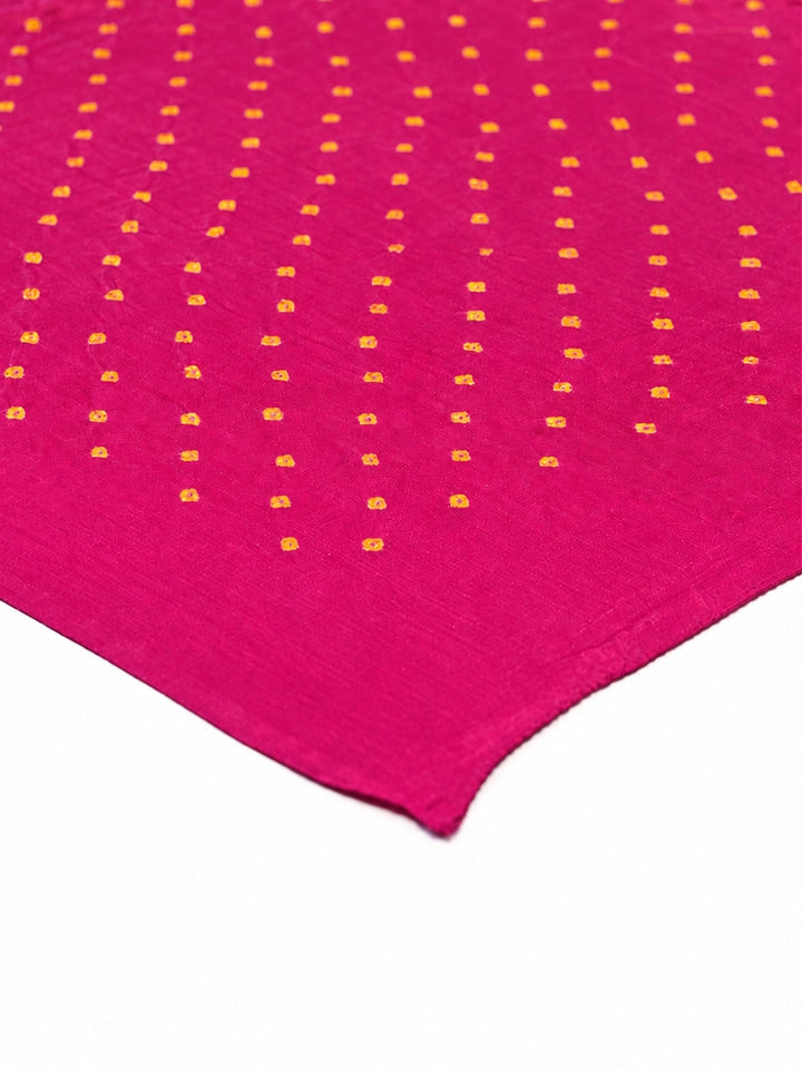 Hand-Dyed Rani Pink Silk Dupatta with Yellow Bandhej