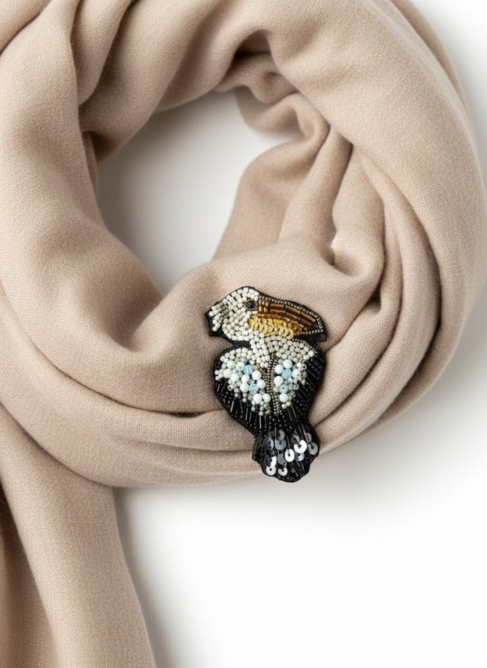 Hand-Embroidered Kingfisher Brooch