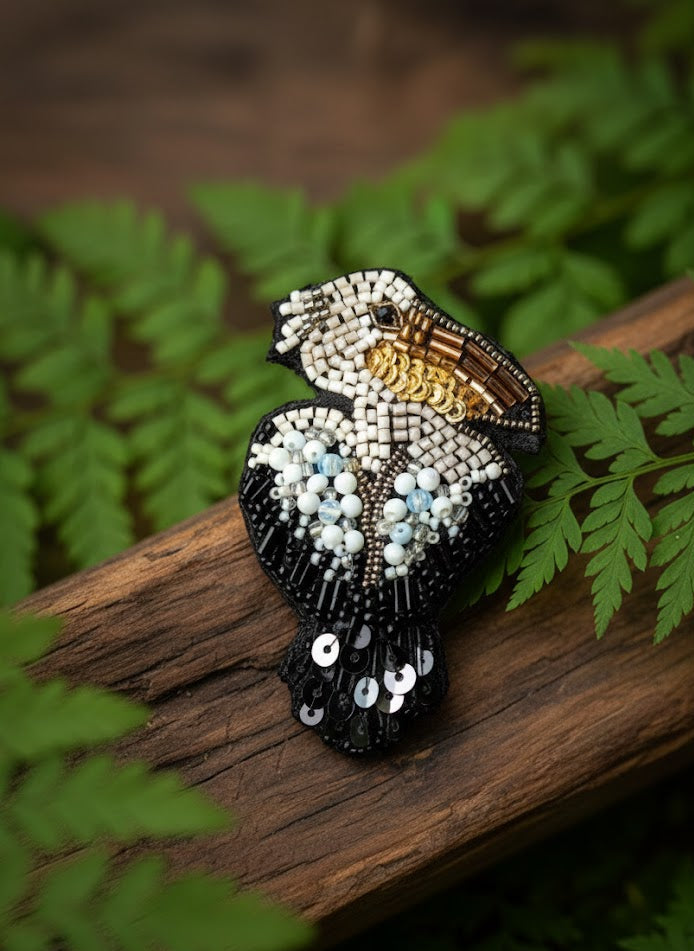 Hand-Embroidered Kingfisher Brooch