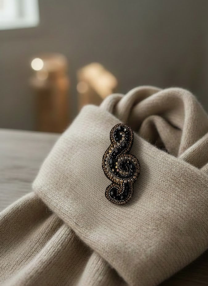 Hand-Embroidered Musical Note Brooch