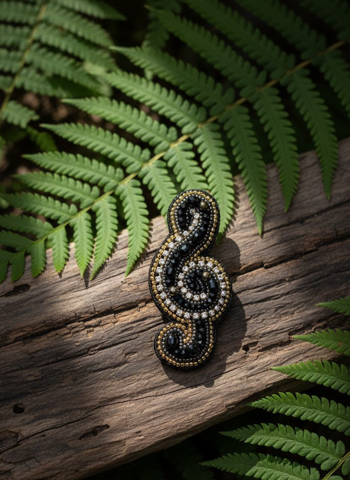 Hand-Embroidered Musical Note Brooch