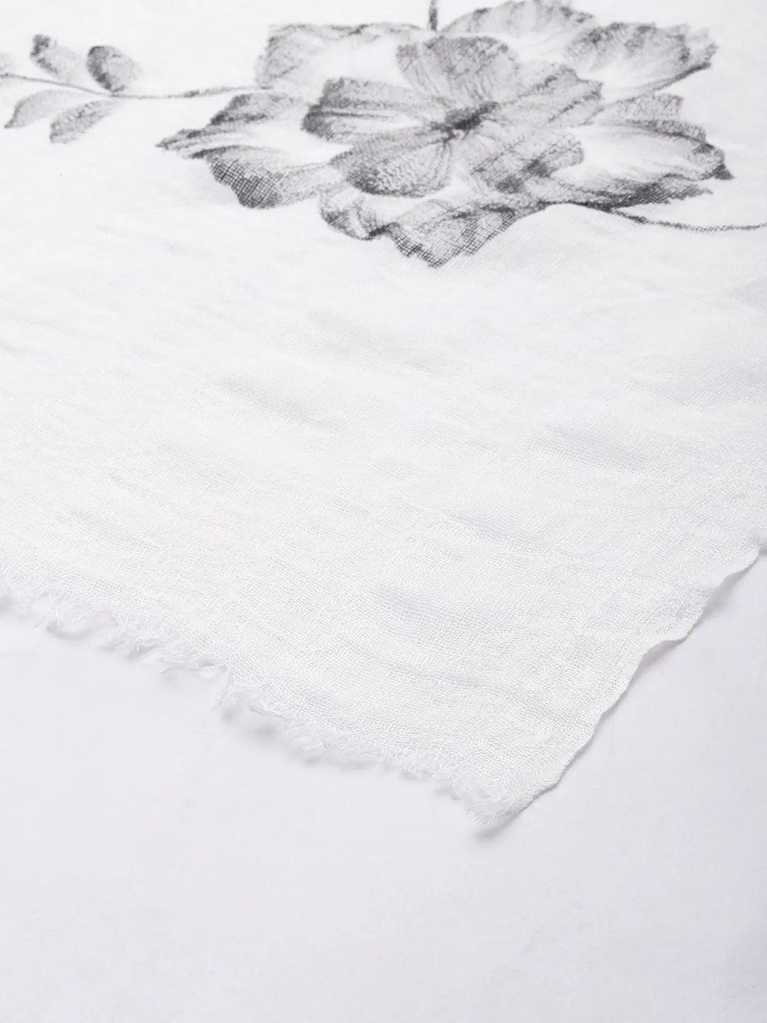 ASVA Handpainted Linen Scarf with Monochrome Florals