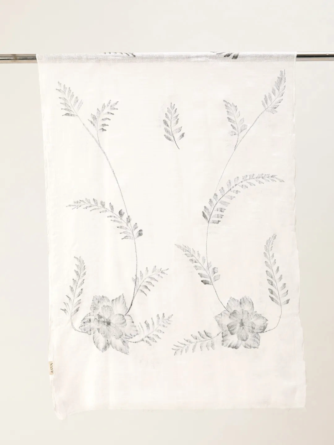 ASVA Handpainted Linen Scarf with Monochrome Florals