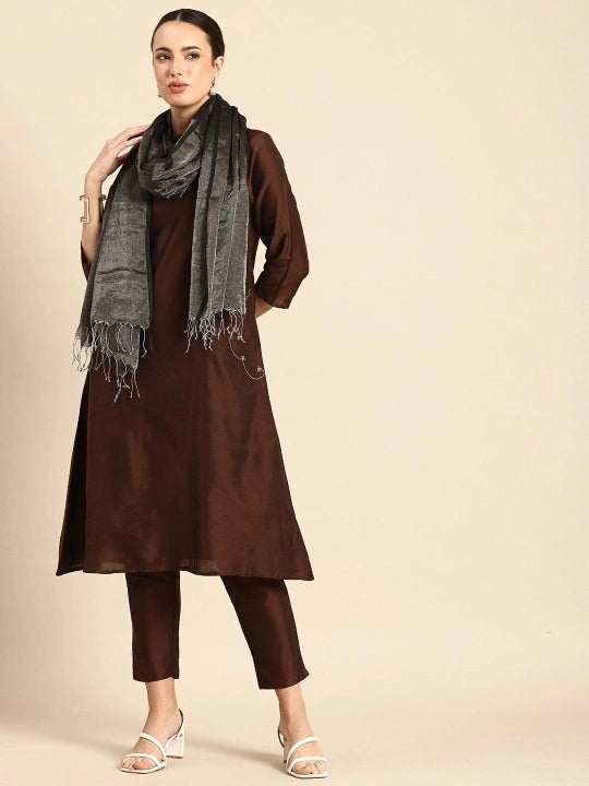 Handwoven Black Cotton Zari Dupatta with Black Selvedge