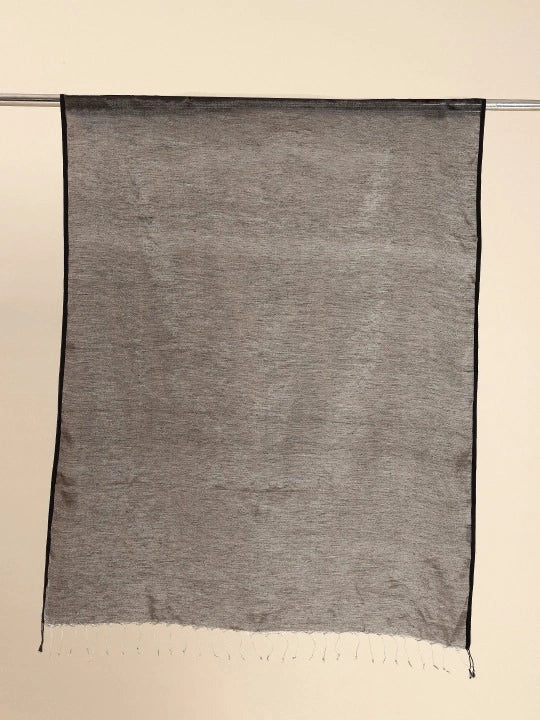 Handwoven Black Cotton Zari Dupatta with Black Selvedge