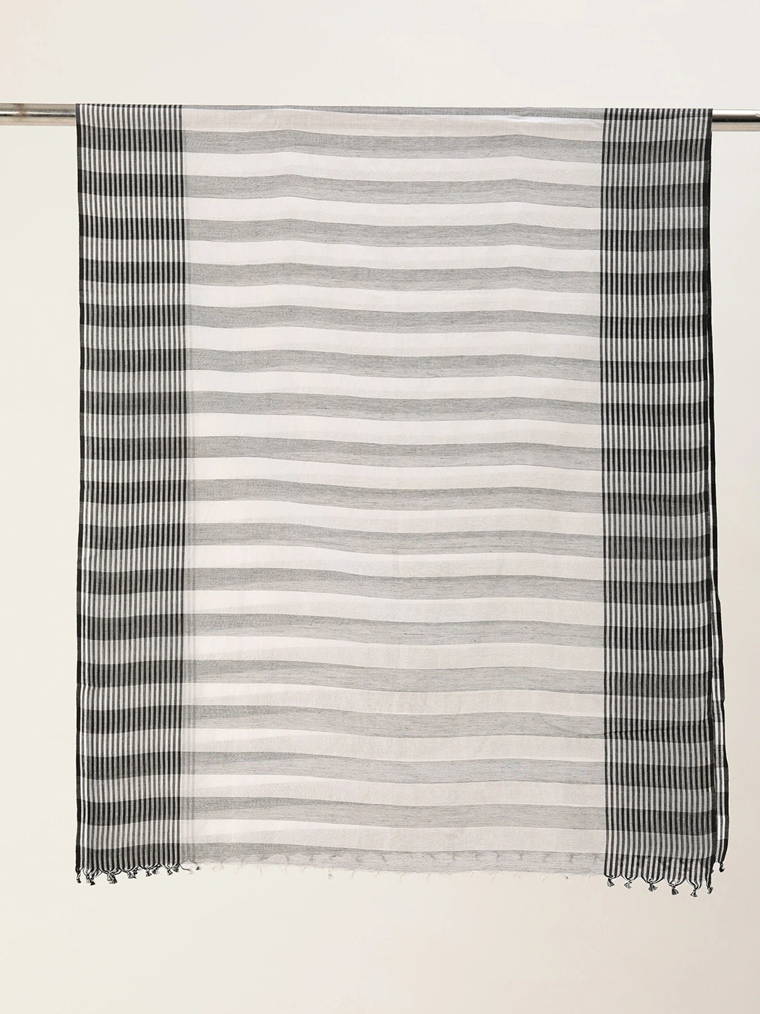 ASVA Handwoven Black and White Stripes Cotton Scarf