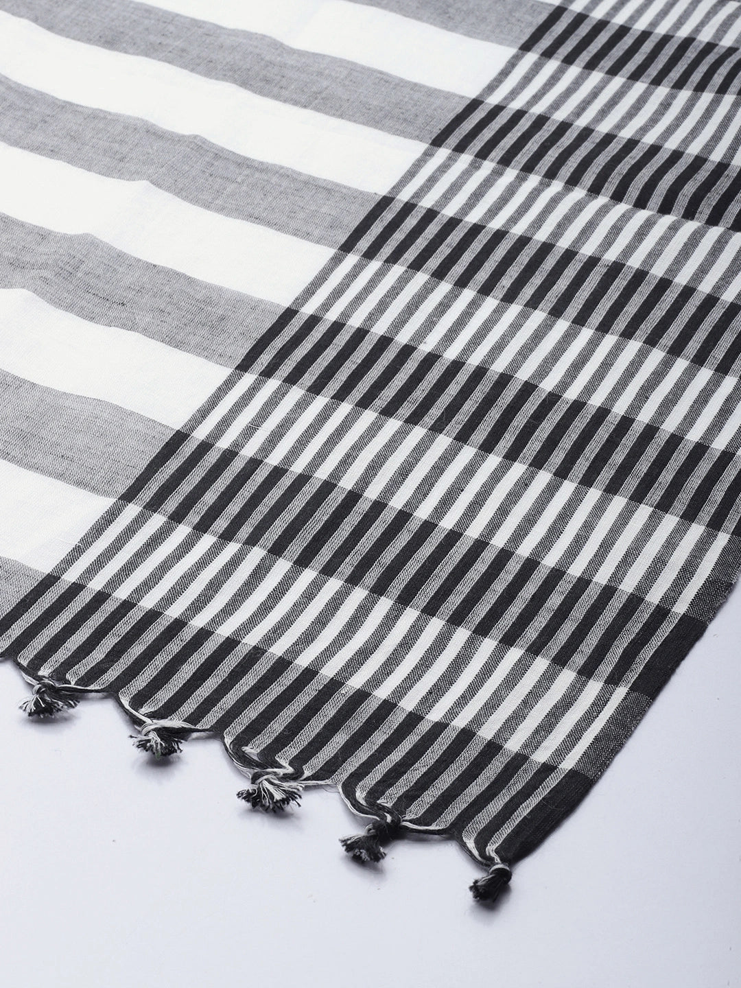 ASVA Handwoven Black and White Stripes Cotton Scarf