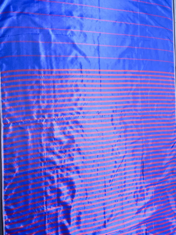 Handwoven Blue Tissue Silk Saree with Red Double Stripes Allover