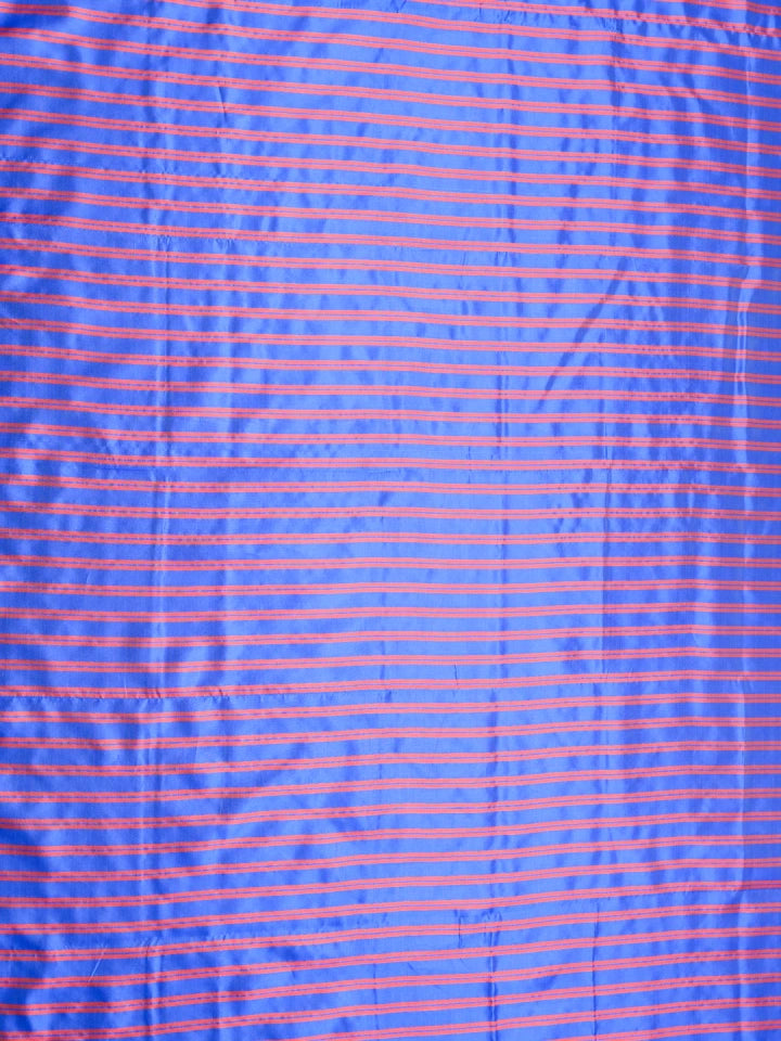 Handwoven Blue Tissue Silk Saree with Red Double Stripes Allover