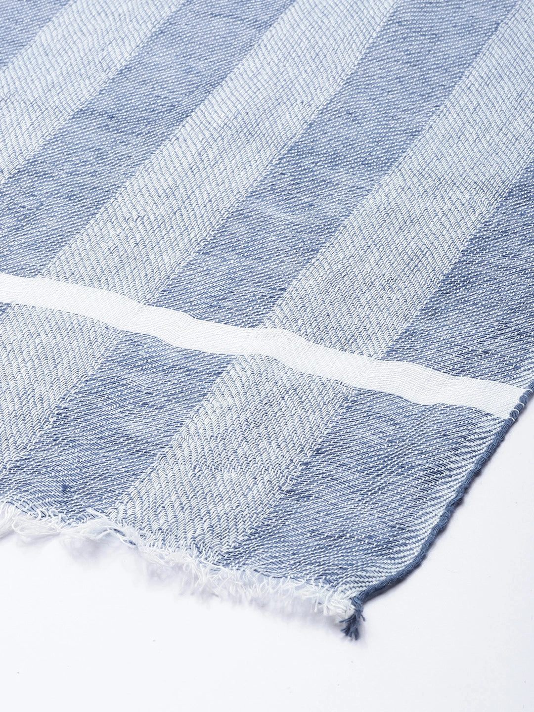 ASVA Handwoven Blue & White Striped Cotton Linen Scarf