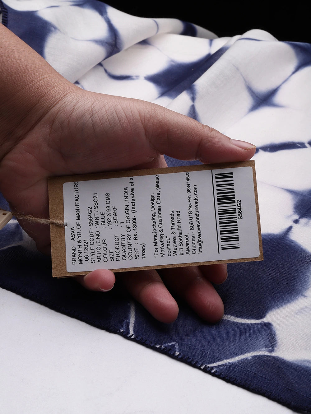 ASVA Handwoven Chanderi Silk Blue and White Shibori Starry Night Dyed Scarf