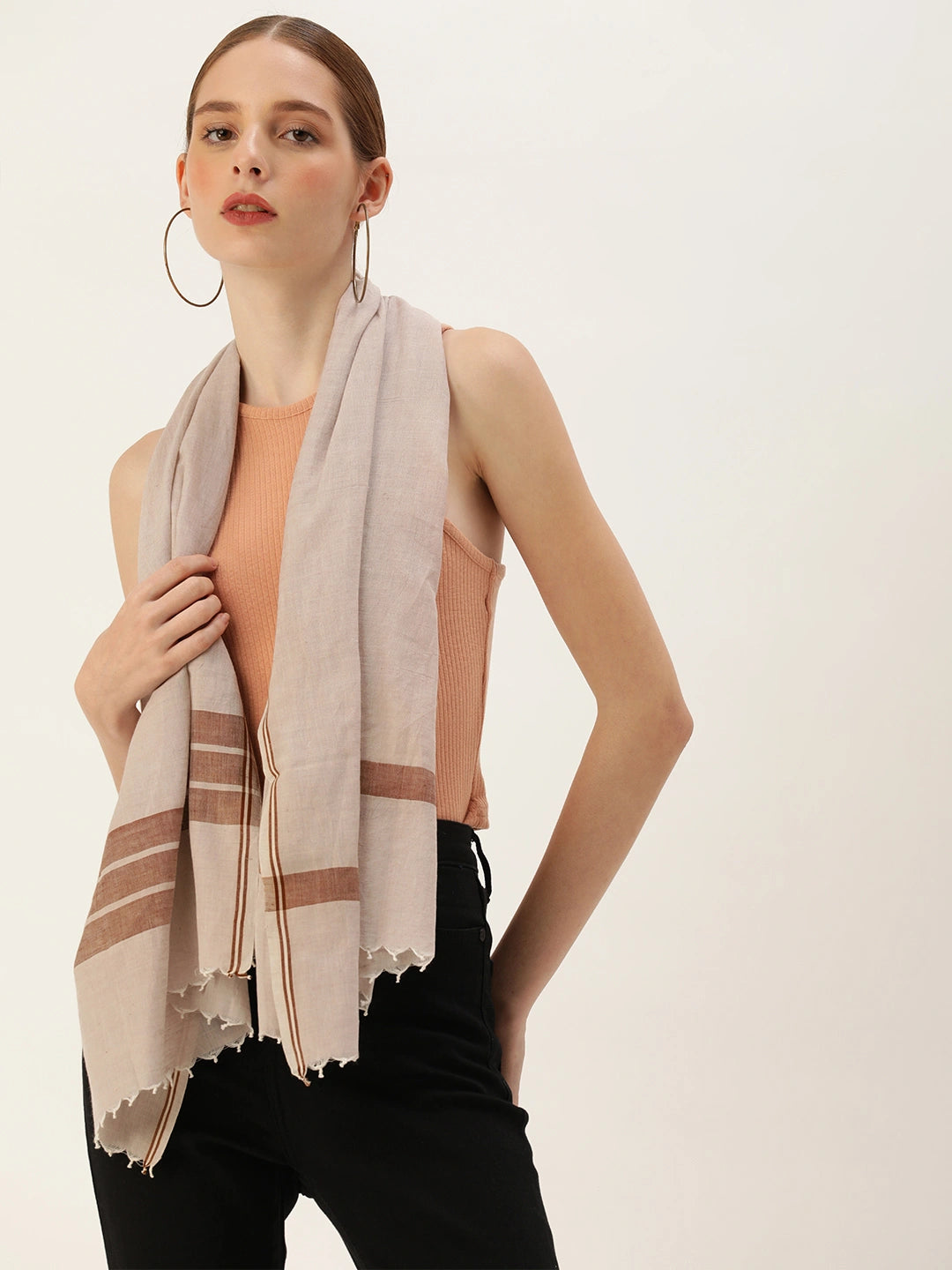 ASVA Handwoven Cotton Scarf in Tones of Brown With Border