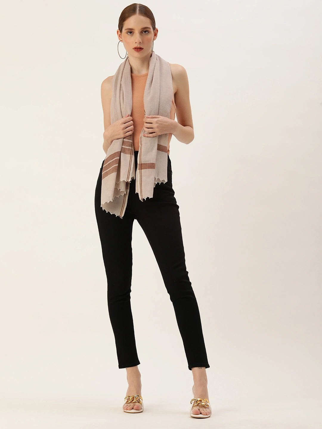 ASVA Handwoven Cotton Scarf in Tones of Brown With Border