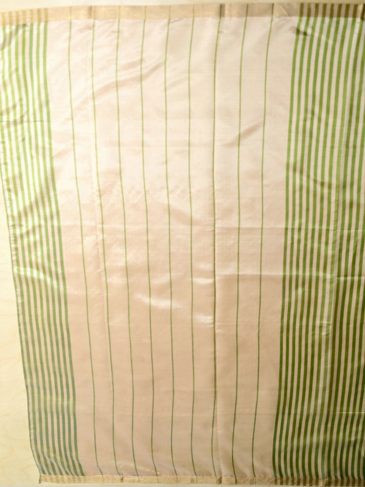 Handwoven Green & White Tissue Silk Saree with Allover Stripes