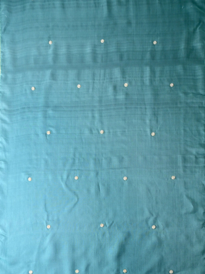 Handwoven Light Teal Green Organza Silk Saree with Buttis & Lace Work