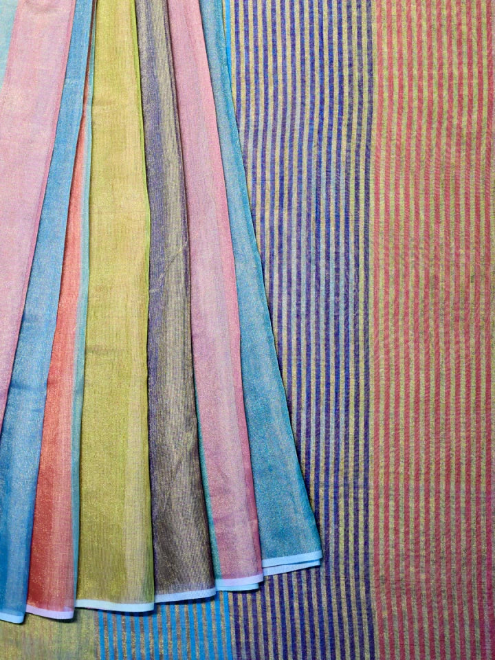 Handwoven Multicolour Striped Tissue Silk Saree
