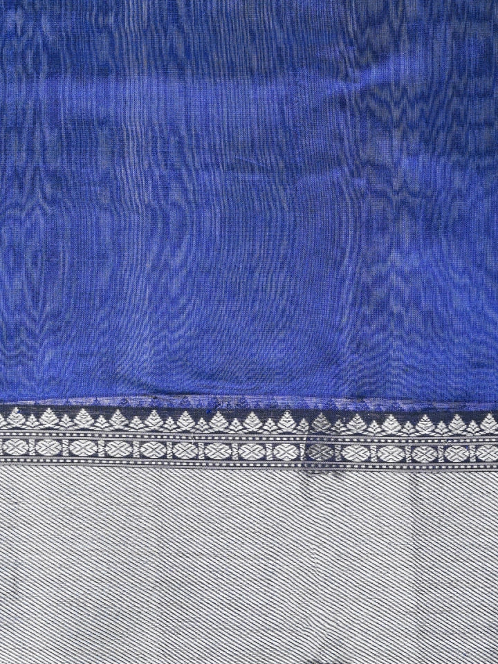Handwoven Navy Blue Chanderi Silk Saree with Tissue Flower Motifs & Border