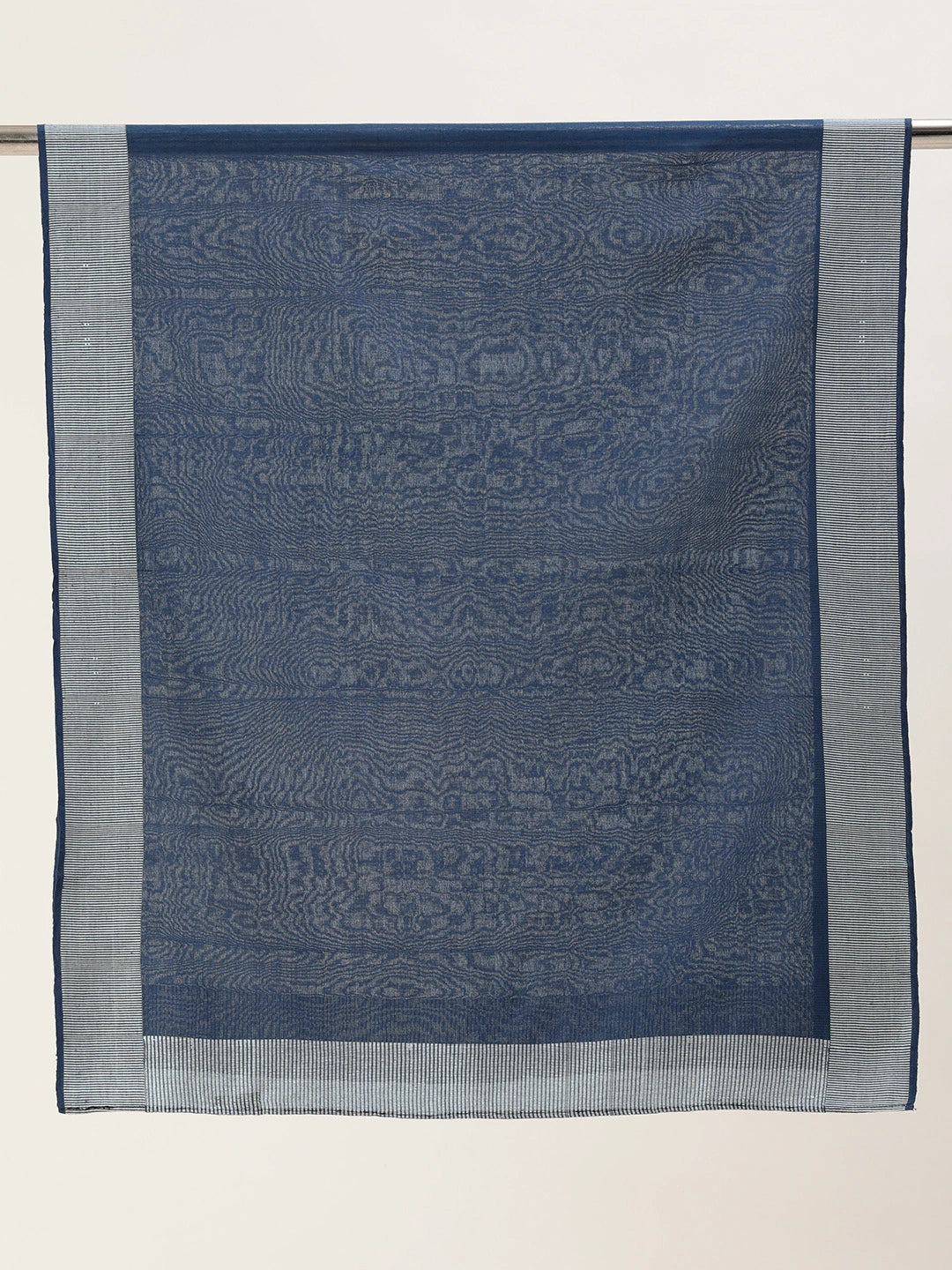 ASVA Handwoven Navy Blue Cotton Scarf with White Lined Border