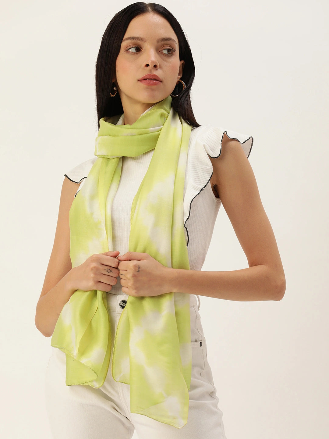 ASVA Handwoven Pastel Green Shibori Dyed Chanderi Silk Scarf