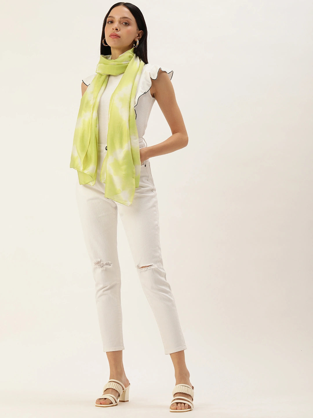 ASVA Handwoven Pastel Green Shibori Dyed Chanderi Silk Scarf