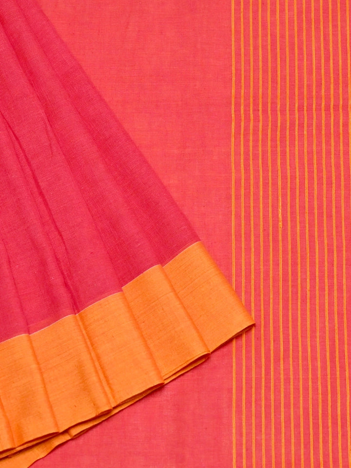 Handwoven Red Cotton Saree with Mustard Yellow Border