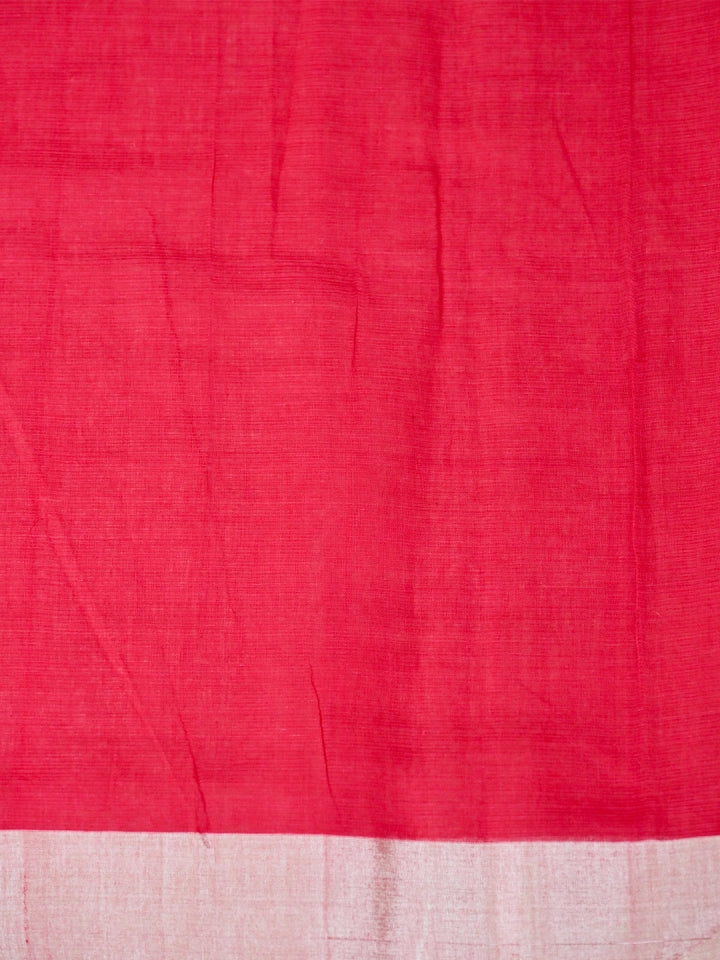 Handwoven Red Mul Cotton Saree with Tussar Silk Pallu