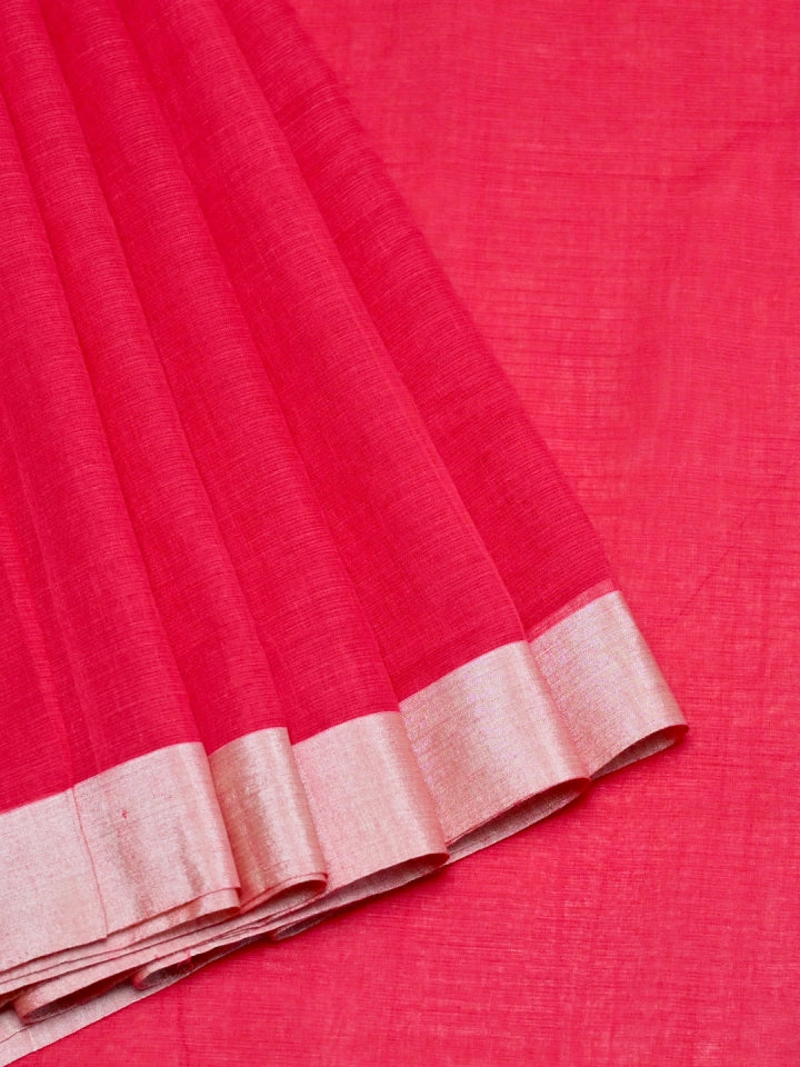 Handwoven Red Mul Cotton Saree with Tussar Silk Pallu