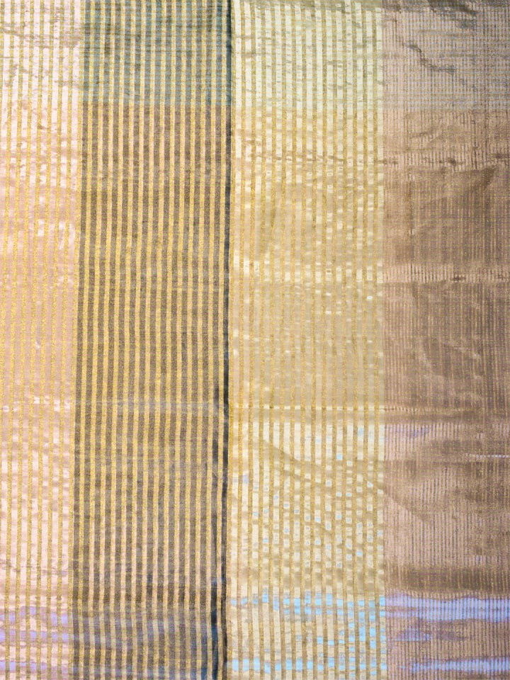 Handwoven Gold & Black Silk Tissue Saree with Striped Pallu