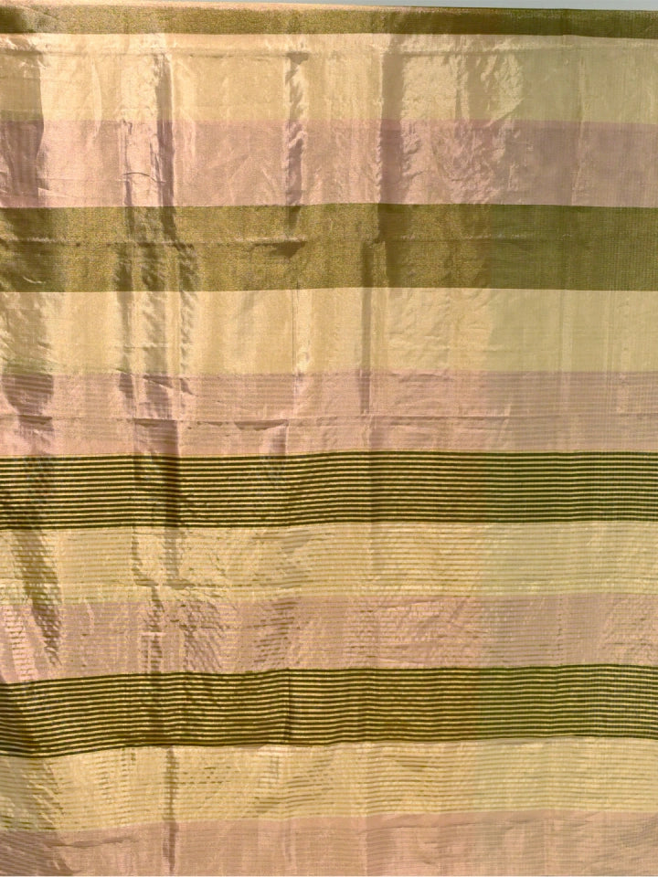 Handwoven Gold & Black Silk Tissue Saree with Striped Pallu