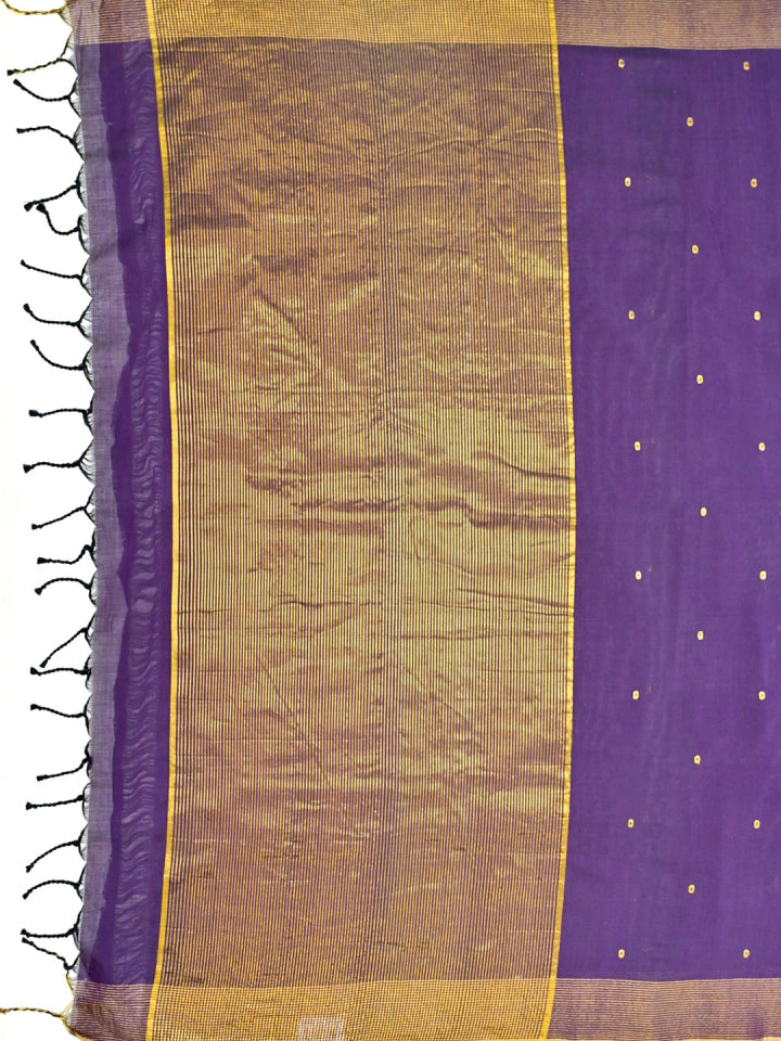 Handwoven Violet Cotton Saree with Striped Pallu